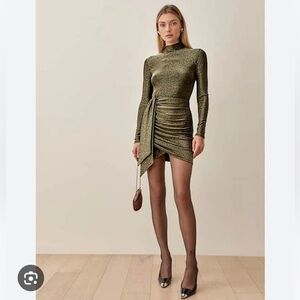 NWT Reformation Paprika Dress in Gold Sparkle - M